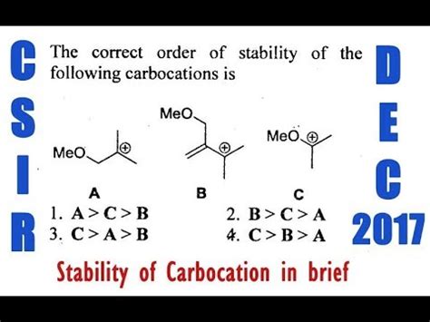the correct order of stability of carbocation